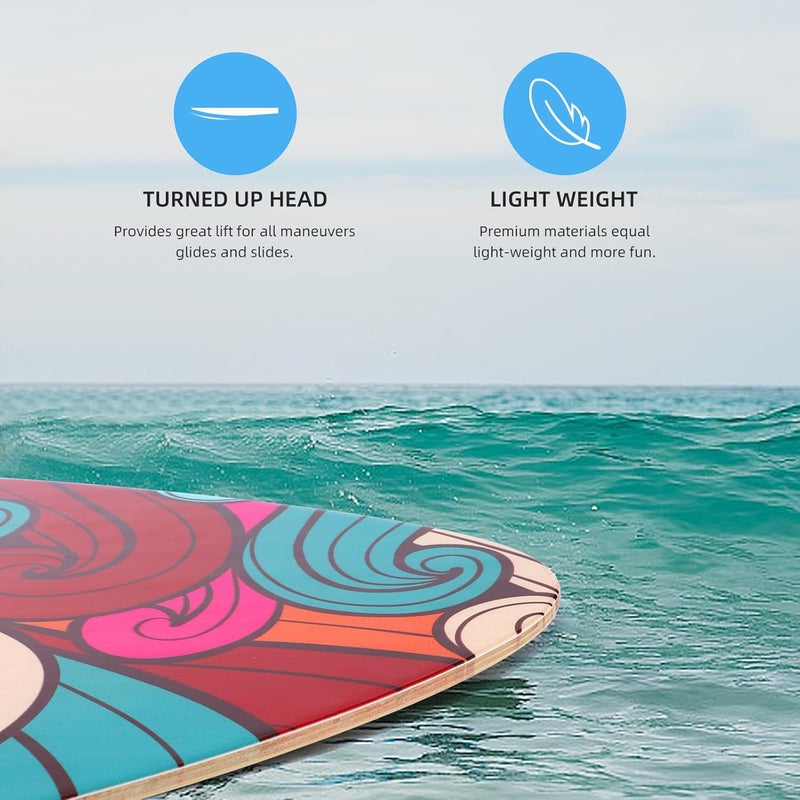 YOJOR Skimboard 35 Inch Skim Boards for Beach Adults ＆ Kids, High Gloss Coat Wooden Skim Board for Beginners, Durable Lightweight Wood Body Board - Image 4